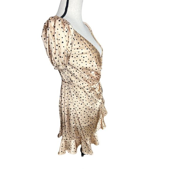 Significant Other Dress Womens 2 Nyssa Polka Dot Mini Wrap Beige Black Ruffle - Picture 4 of 7